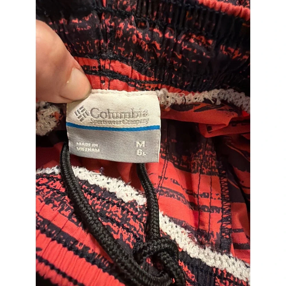 Columbia PFG Mens Red Black Marlin Fish Stripe Fishing Shorts Omni-Shade‎ Medium